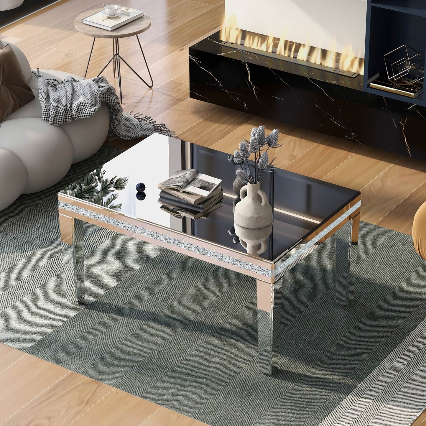 Modern Glass Mirrored Coffee Table
