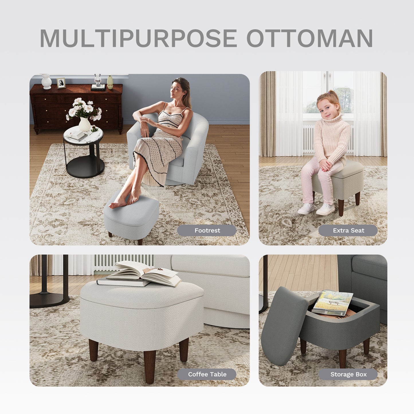 COLAMY Swivel Barrel Accent Chair With Ottoman