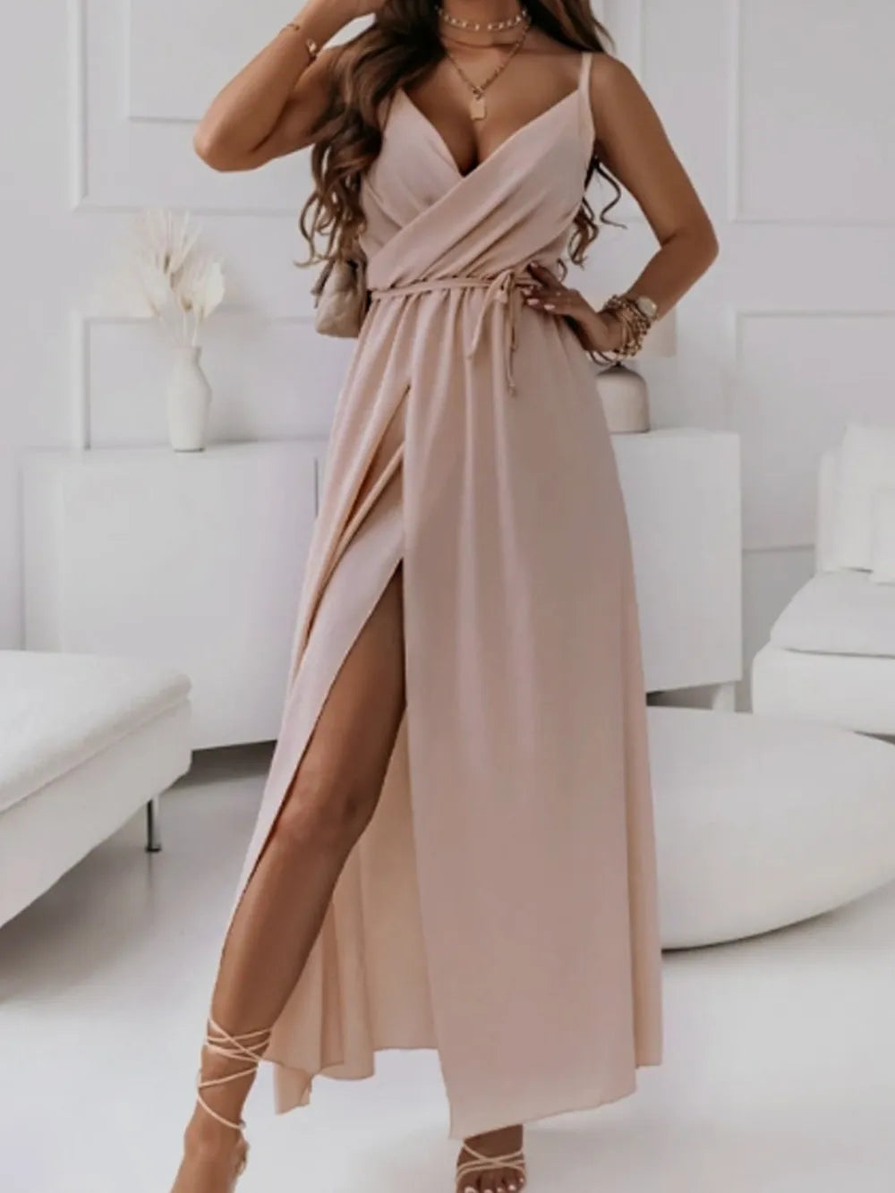 V-Neck Front Slit Dress