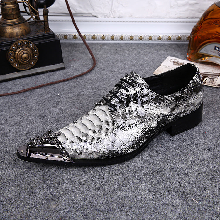Genuine Leather Metal Tip Snake Pattern Dress Shoes