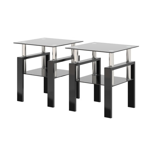 Modern Tempered Glass Tea End Table - Set Of 2