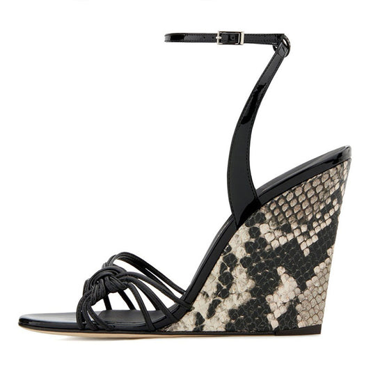 Ankle Strap Snakeskin Wedge Sandals