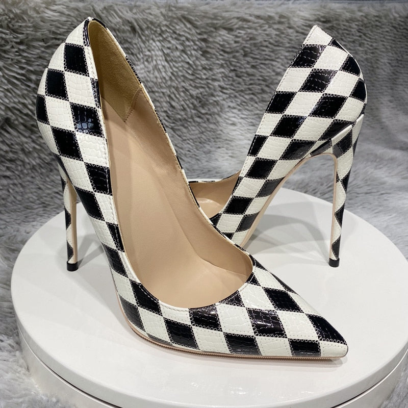 Tikicup Checkered Pointy Toe Stiletto High Heels