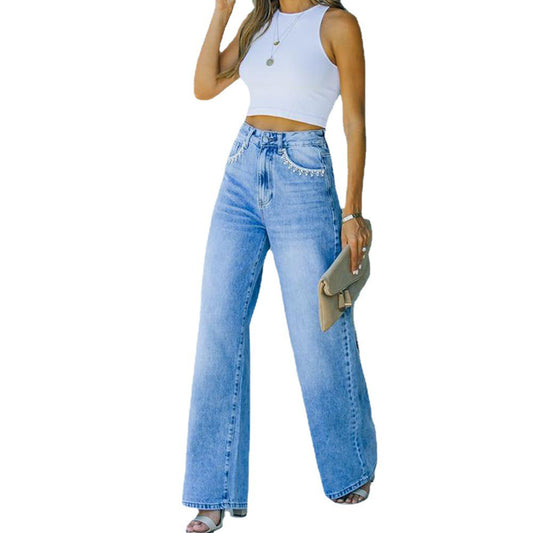 Petal Pocket Loose Washed Jeans