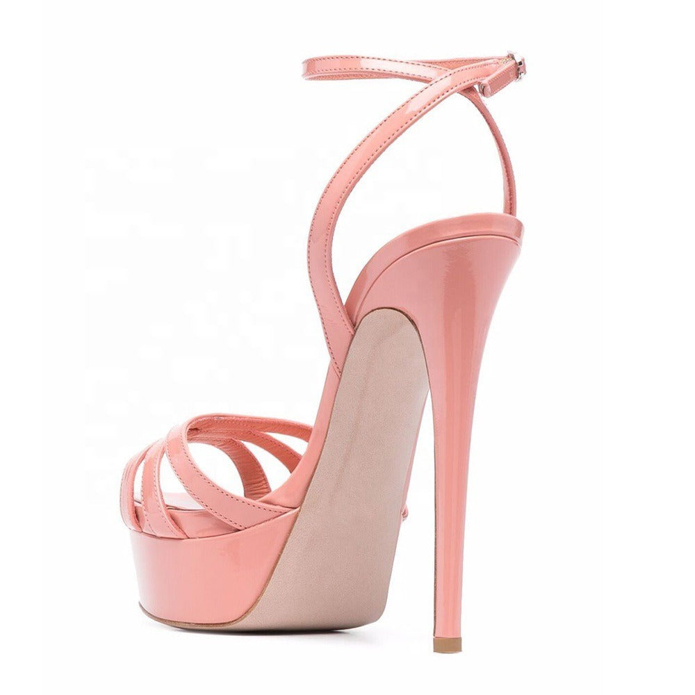 Round Toe Ankle Buckle Platform High Heels