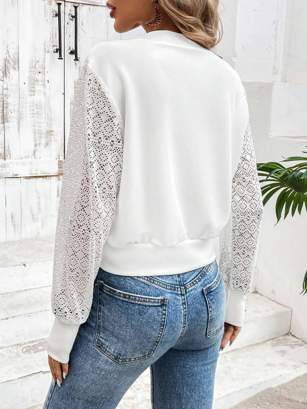 Baseball Collar Lace Patchwork Jacket