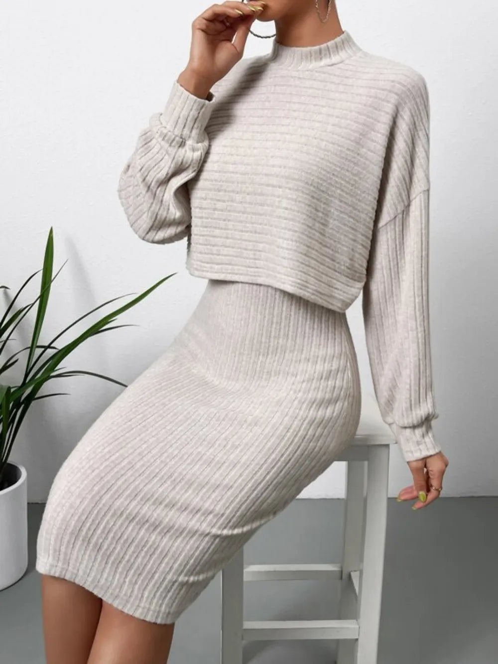 Long Sleeve Top and Wide Strap Dress