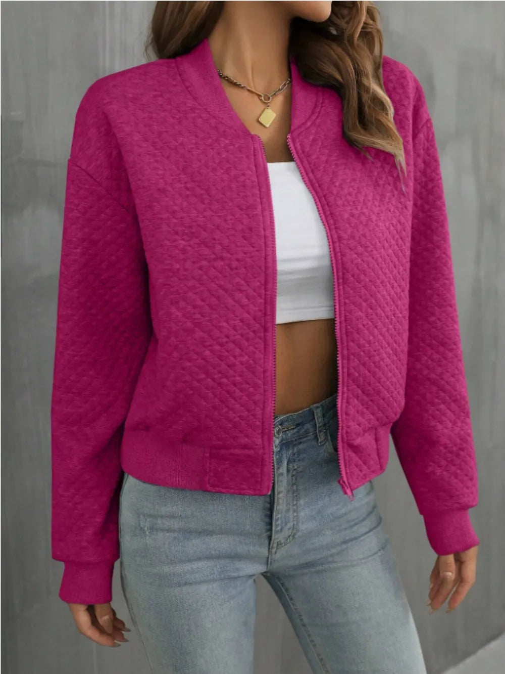 Zip Up Long Sleeve Bomber Jacket