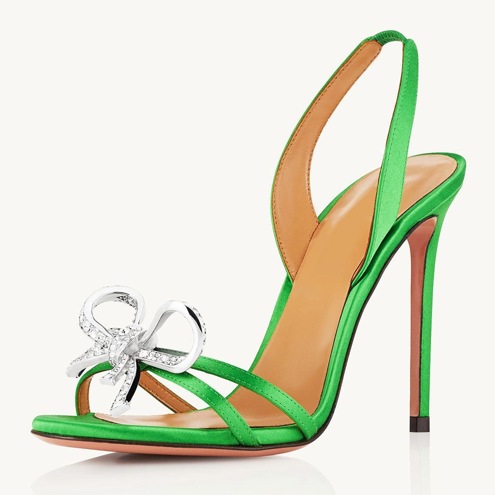 Silver Bow Open Toe High Heels