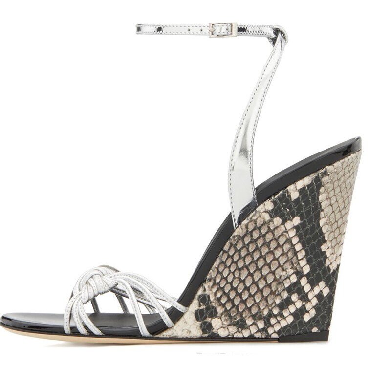 Ankle Strap Snakeskin Wedge Sandals