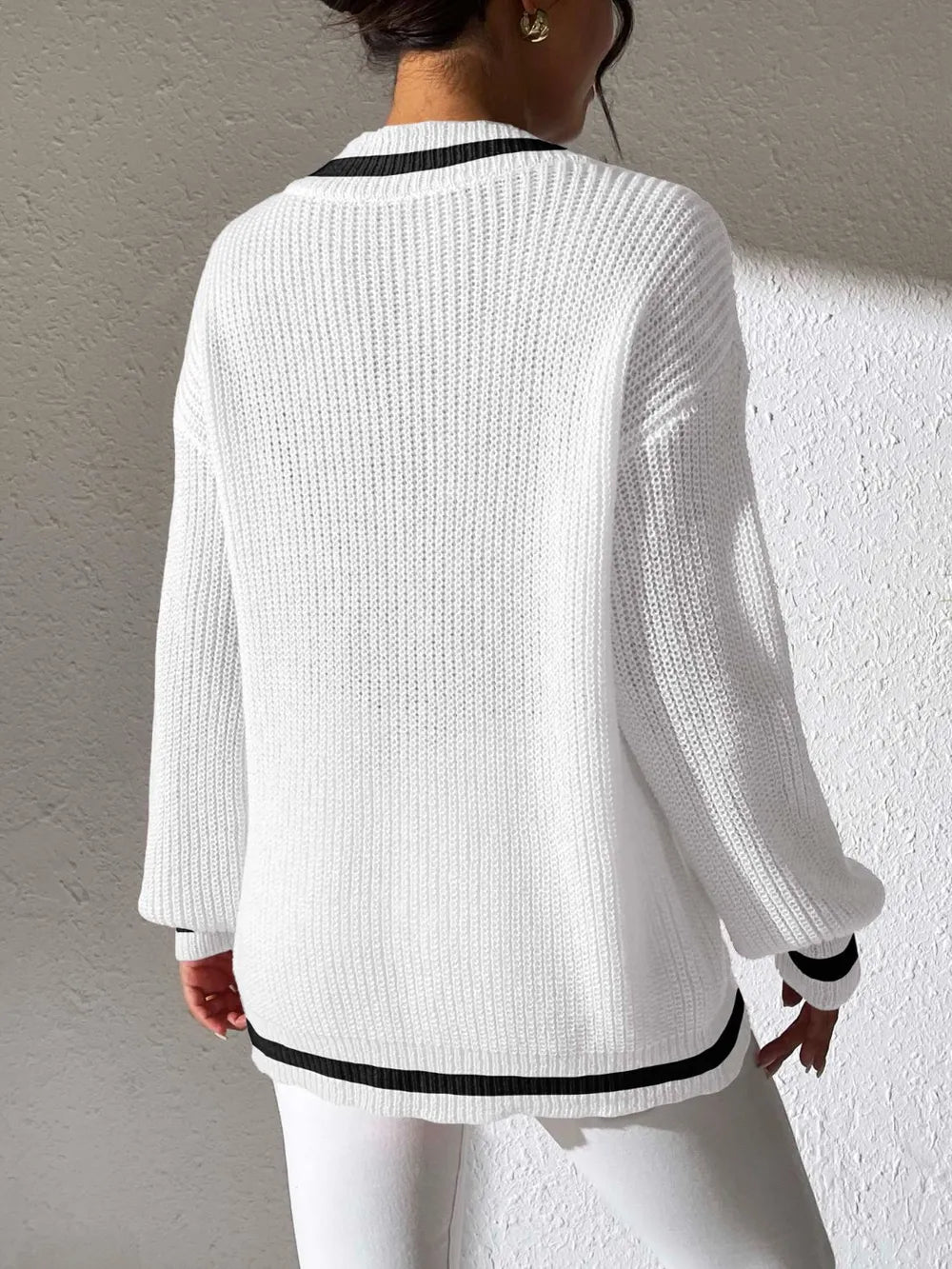Striped Collar V-neck Sweater