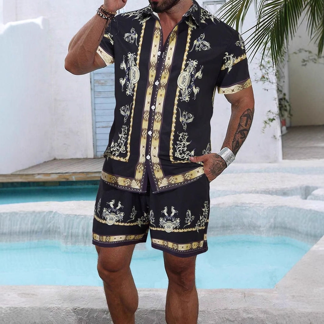 Digital Print Loose Shirt Shorts Set