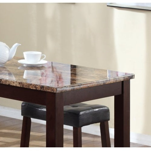 Counter Height Glossy Print Marble Breakfast Table With Stools 3-Piece Set - Espresso