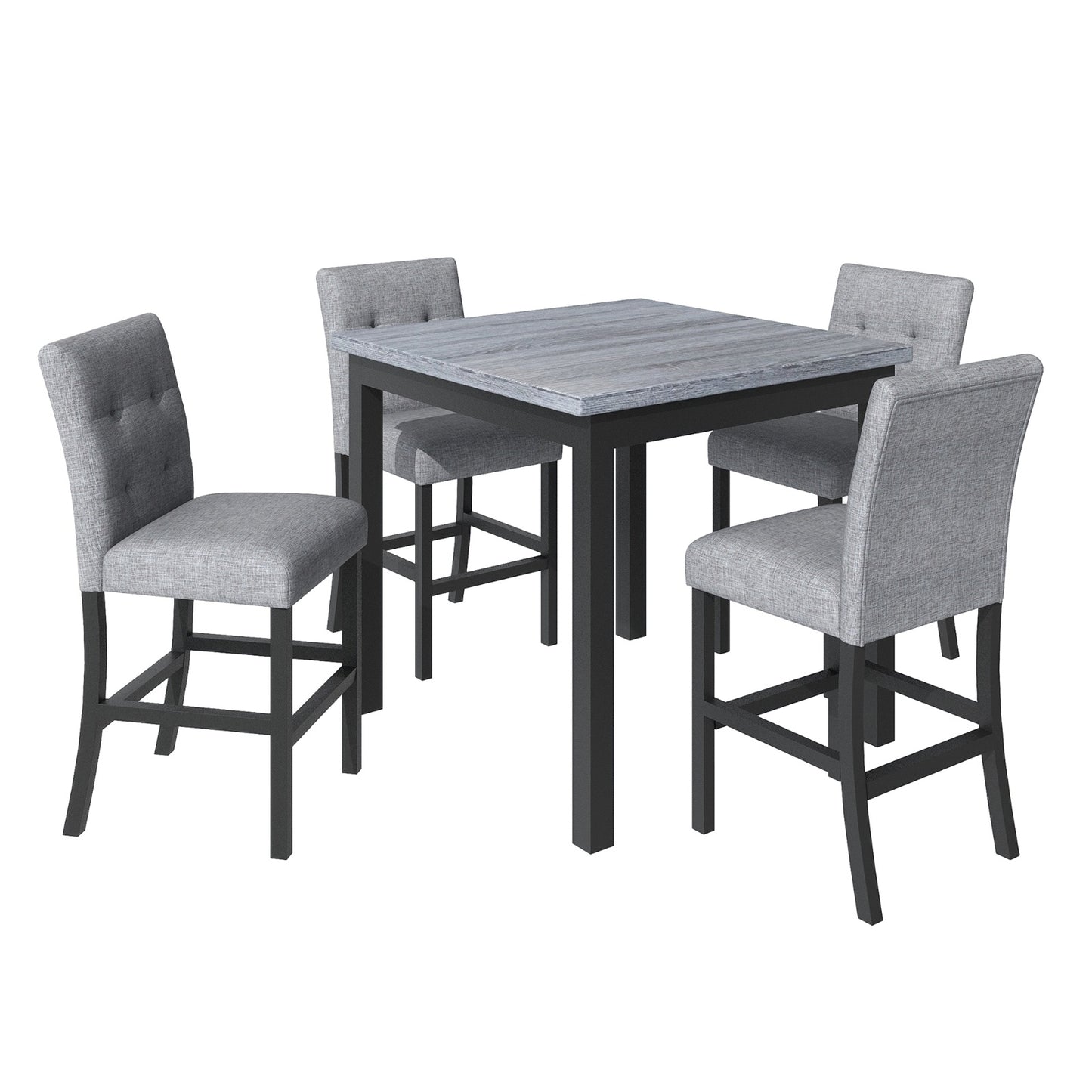 TOPMAX 5-Piece Counter Height Dining Set with Wood Table, Chairs Stools with Footrest