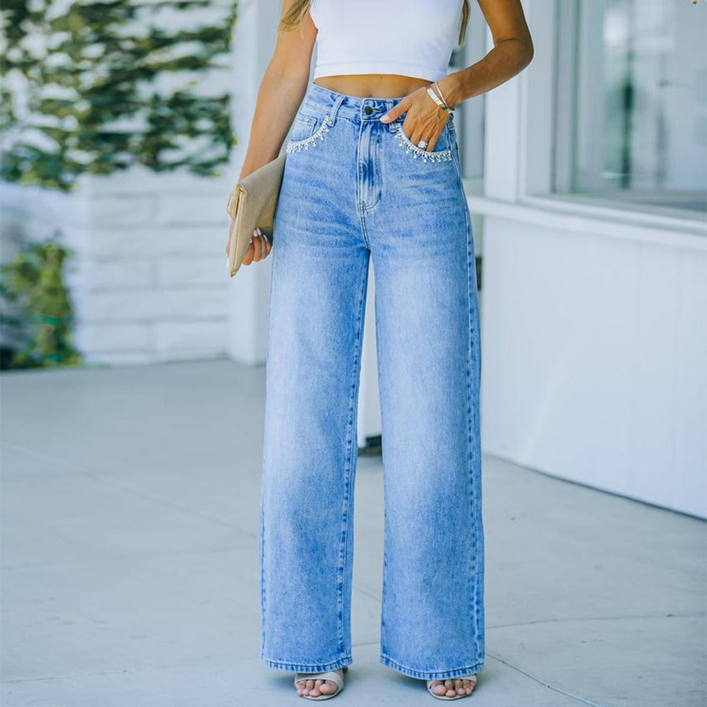 Petal Pocket Loose Washed Jeans