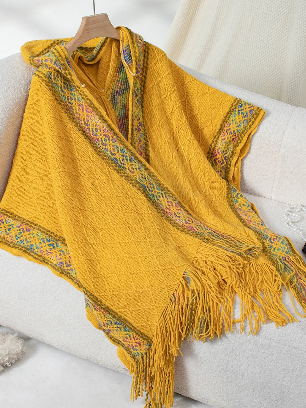 Hooded Tassel Cloak Sweater Shawl