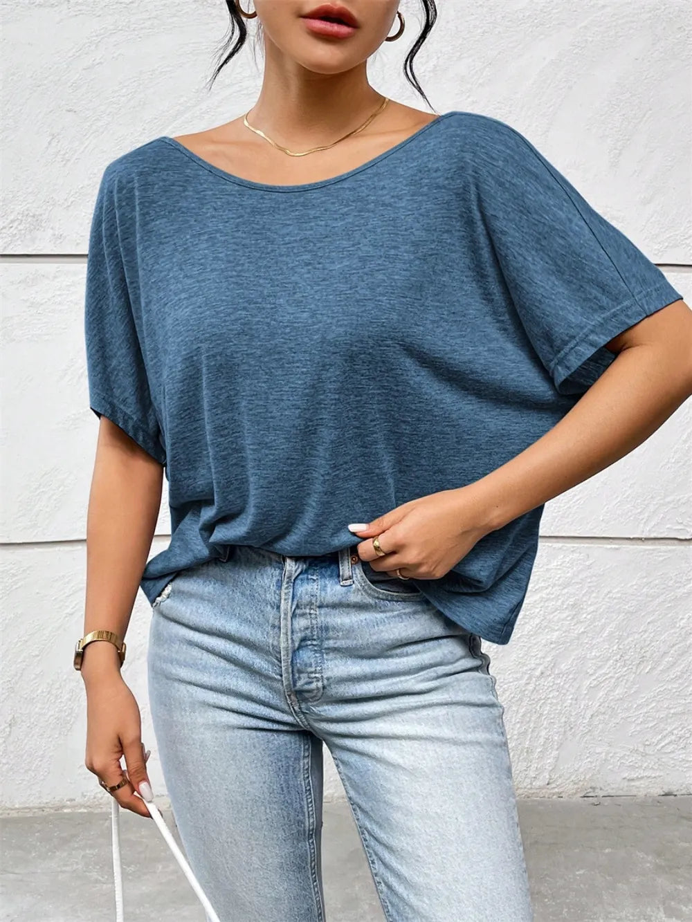 Backless Twisted Round Neck Half Sleeve Shirt