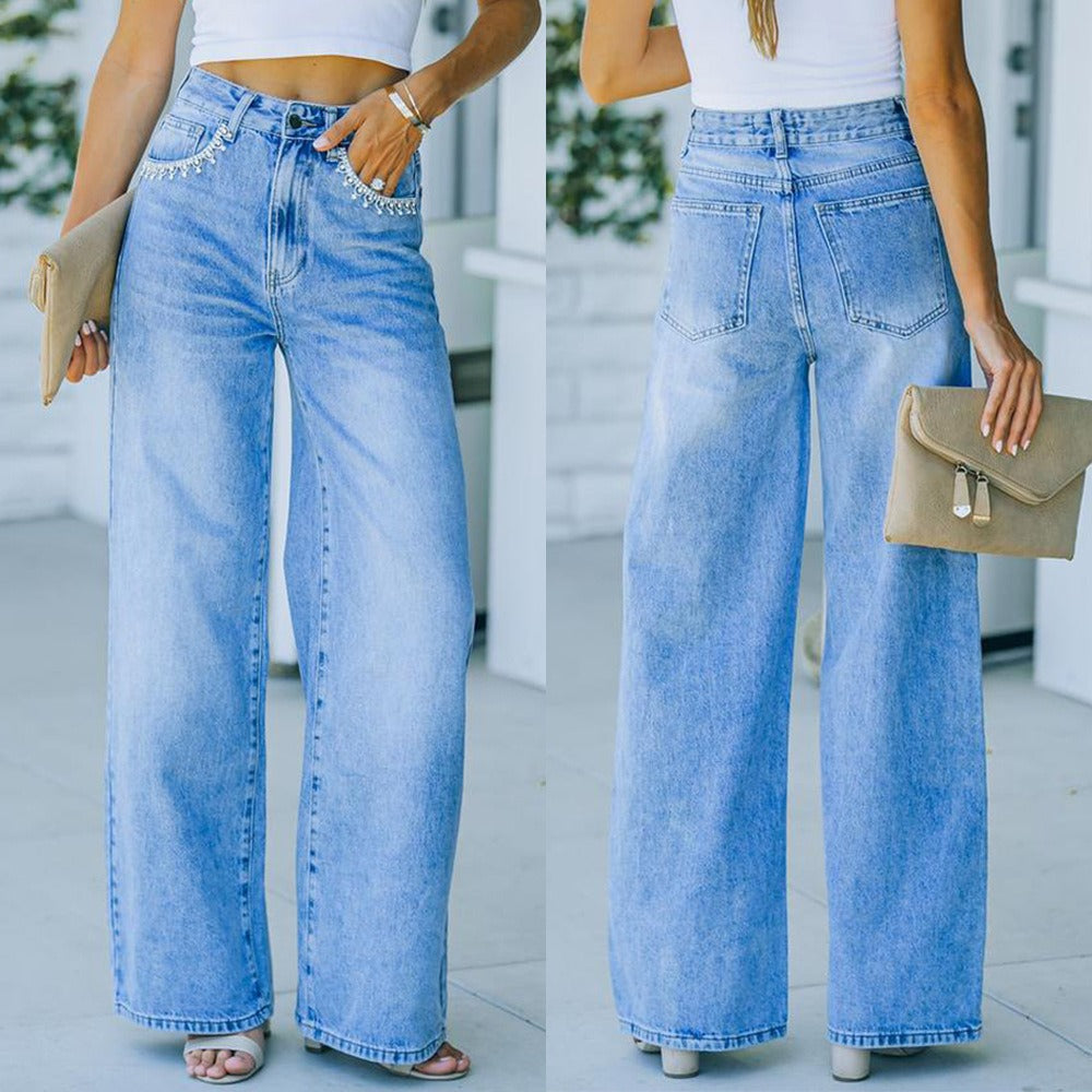Petal Pocket Loose Washed Jeans