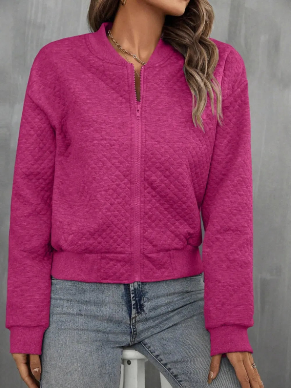 Zip Up Long Sleeve Bomber Jacket