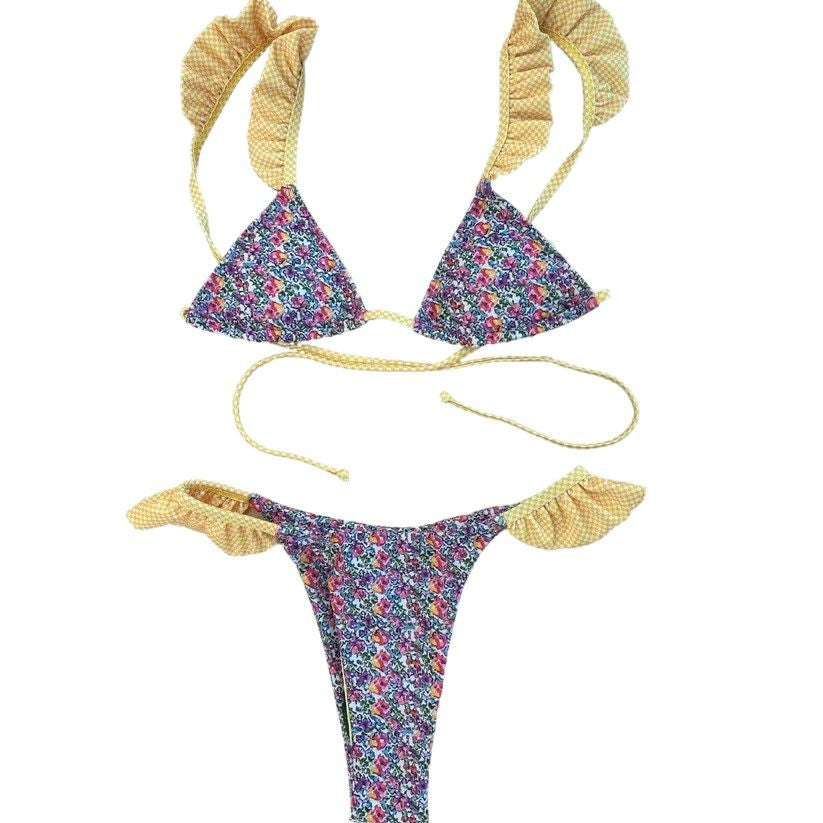 Ruffle Edge Strap Two-piece Thong Bikini