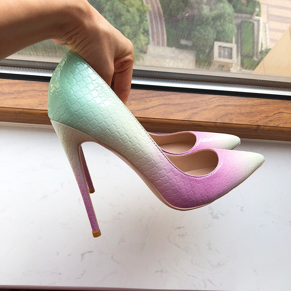 Tikicup Mint Pink Crocodile Effect Pointy Toe High Heels