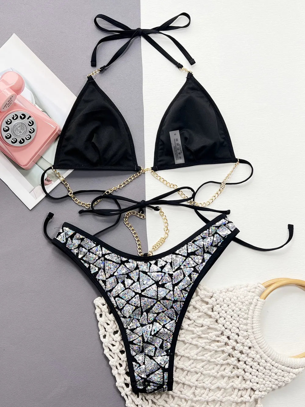 Sequin Halter Neck Two-Piece Bikini