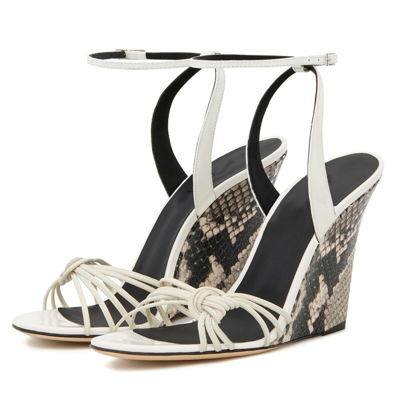 Ankle Strap Snakeskin Wedge Sandals