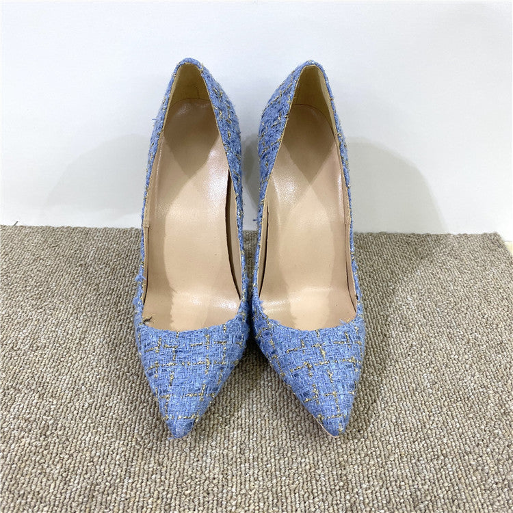 Woven Pointed Toe Stiletto High Heels