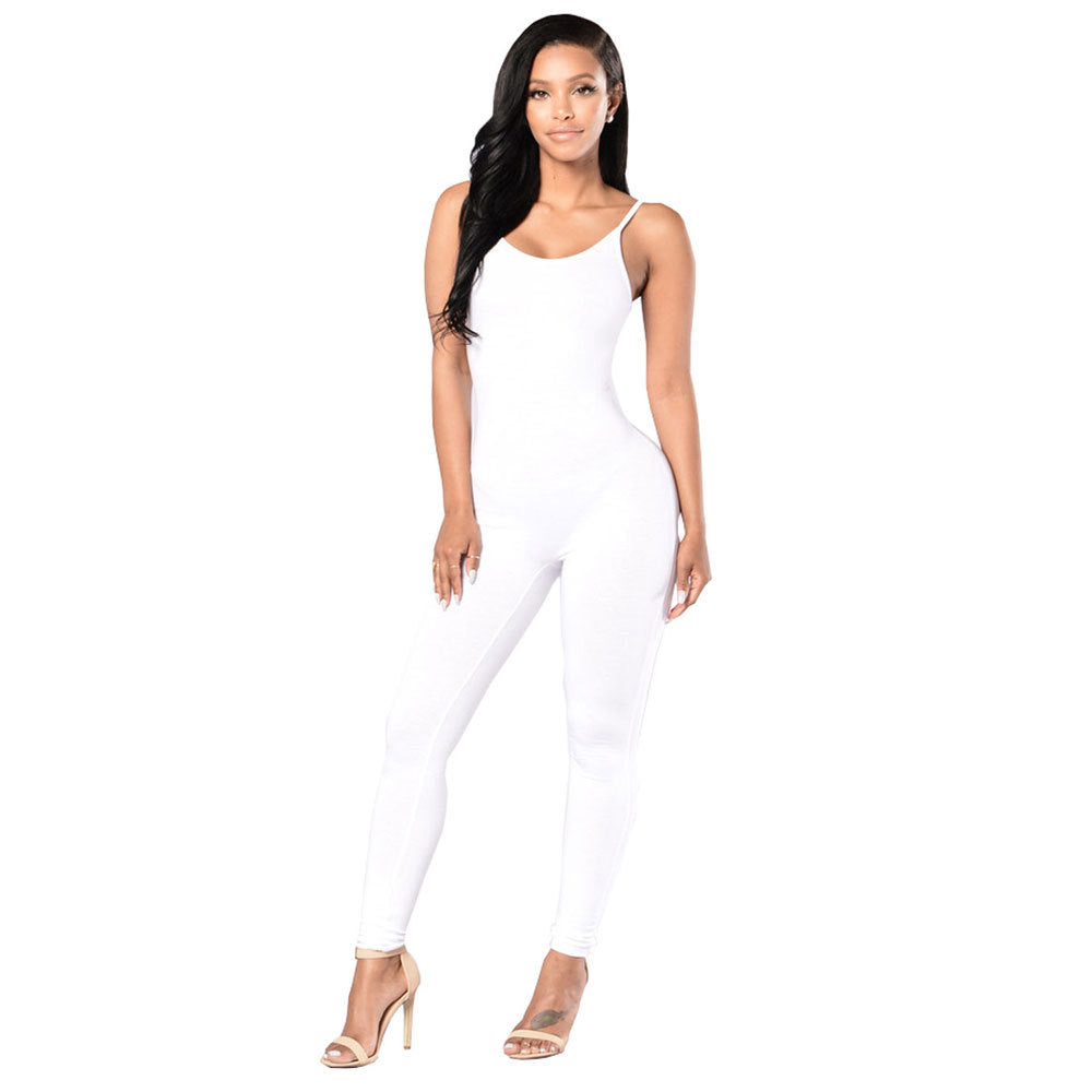 Backless Suspender Solid Color Bodysuit