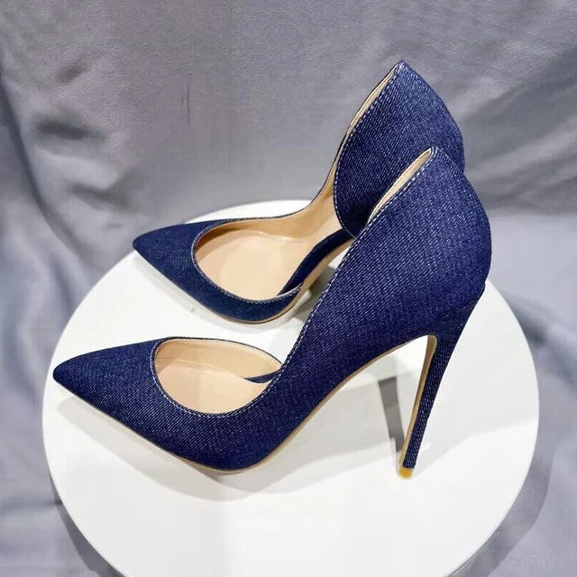 Navy Blue Denim High Heels