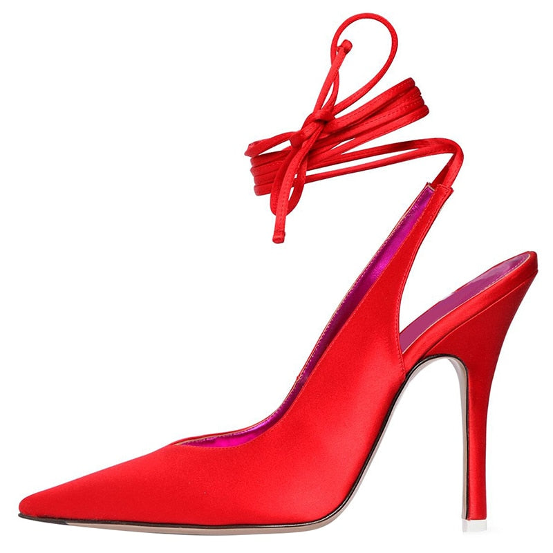 Lace-Up Rome Silk Pointed Toe High Heels