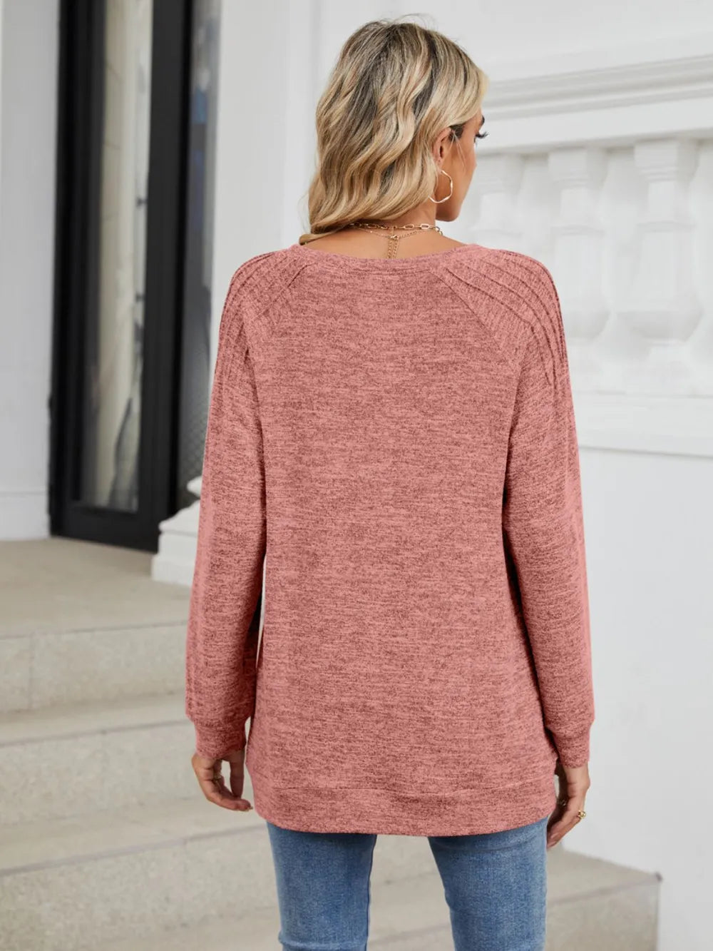 Round Neck Loose Drawstring Sweater