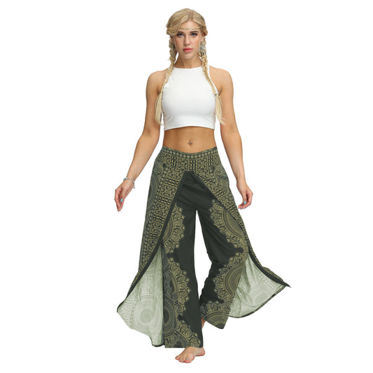 Breathable Print Loose Slit Wide Leg Pants