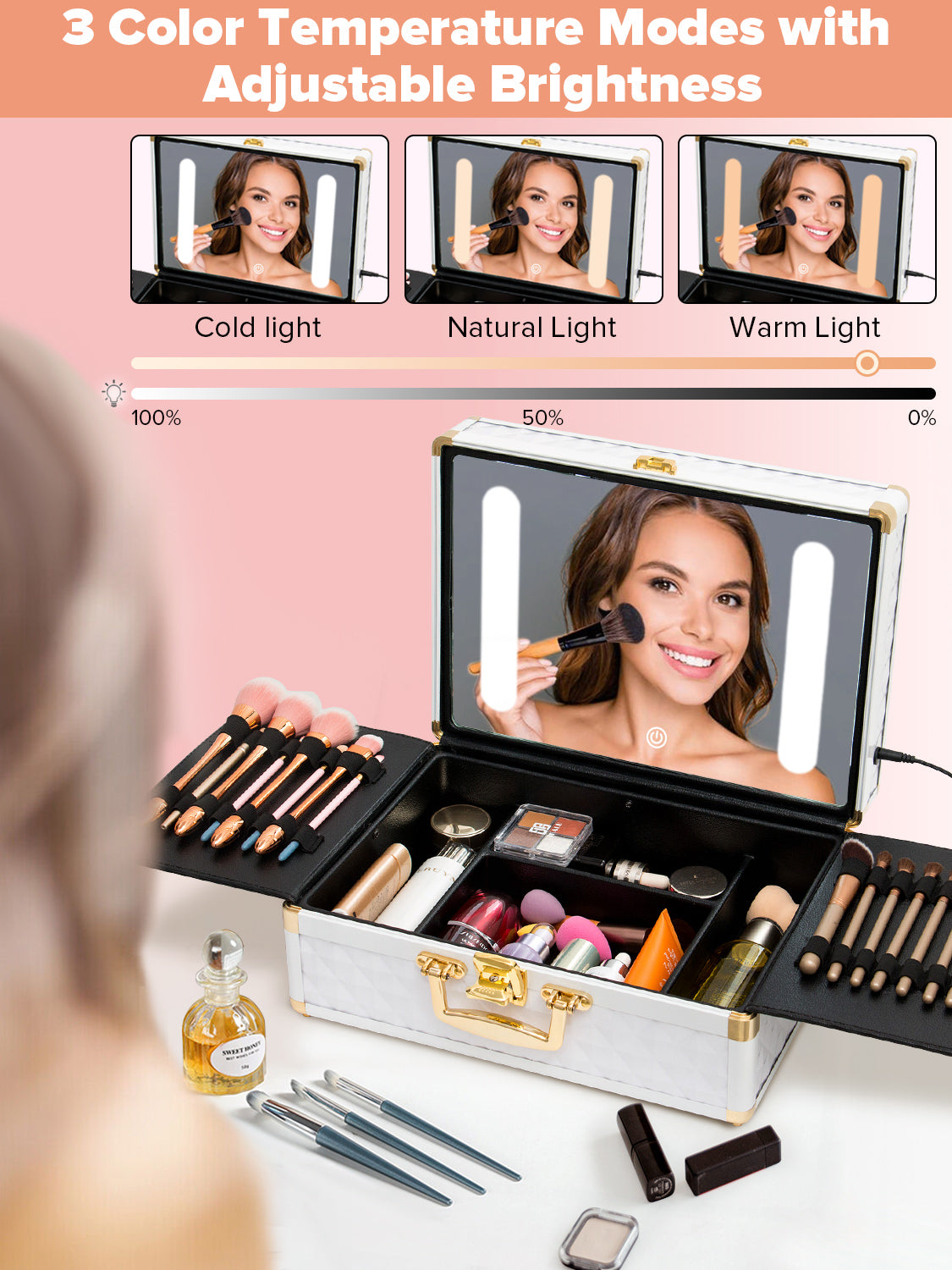 Portable Travel Makeup Case with LED Mirror