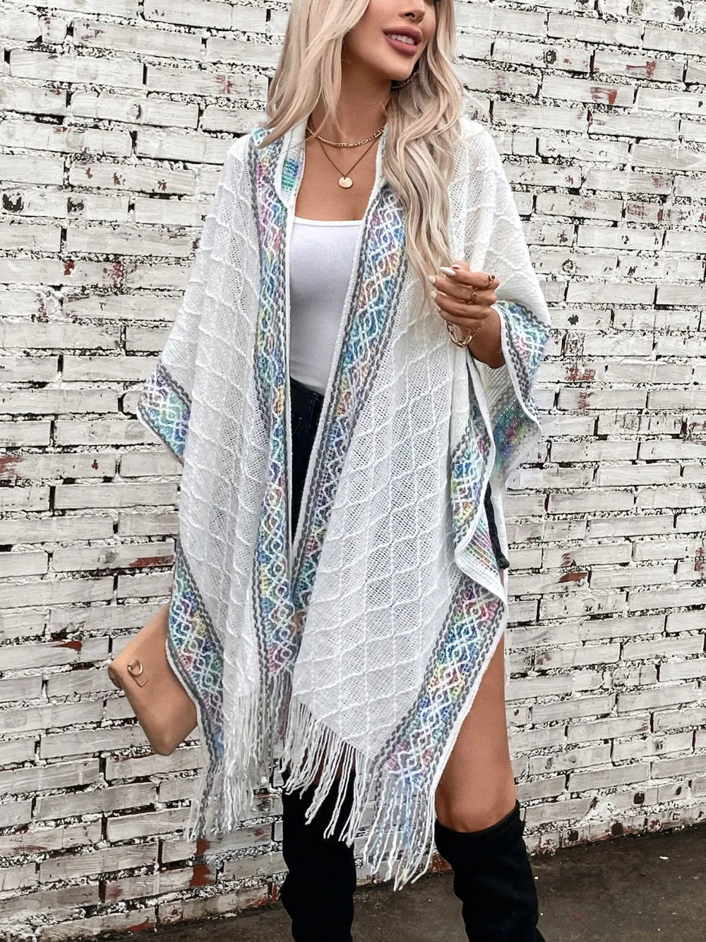 Hooded Tassel Cloak Sweater Shawl