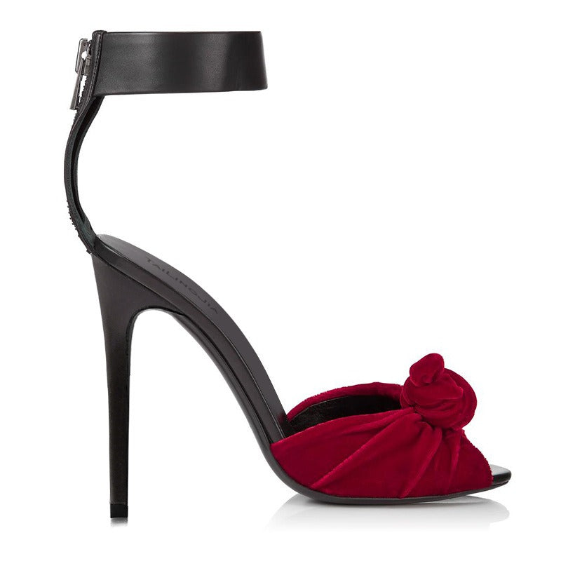 Red & Black Velvet Knotted High Heels