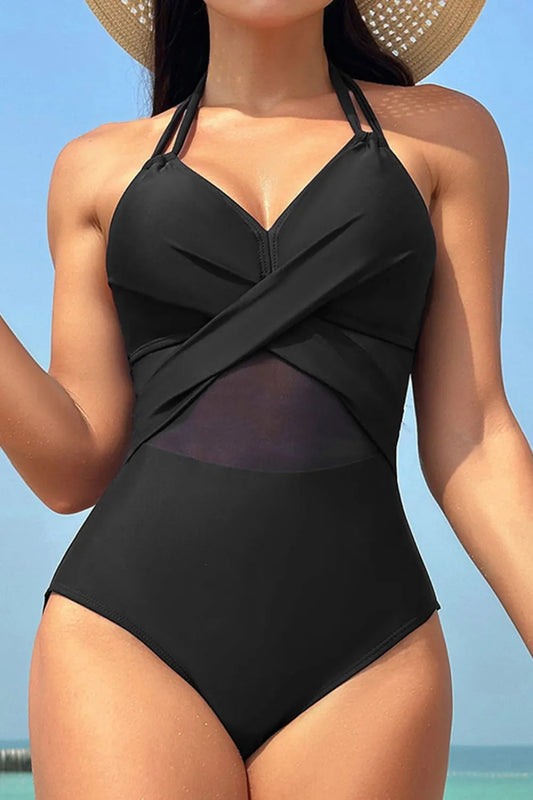 Crisscross Halter Neck One-Piece Swimsuit