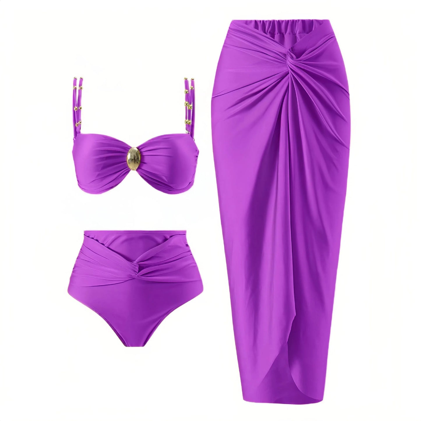 Split High Waist Three-Piece bikini Set