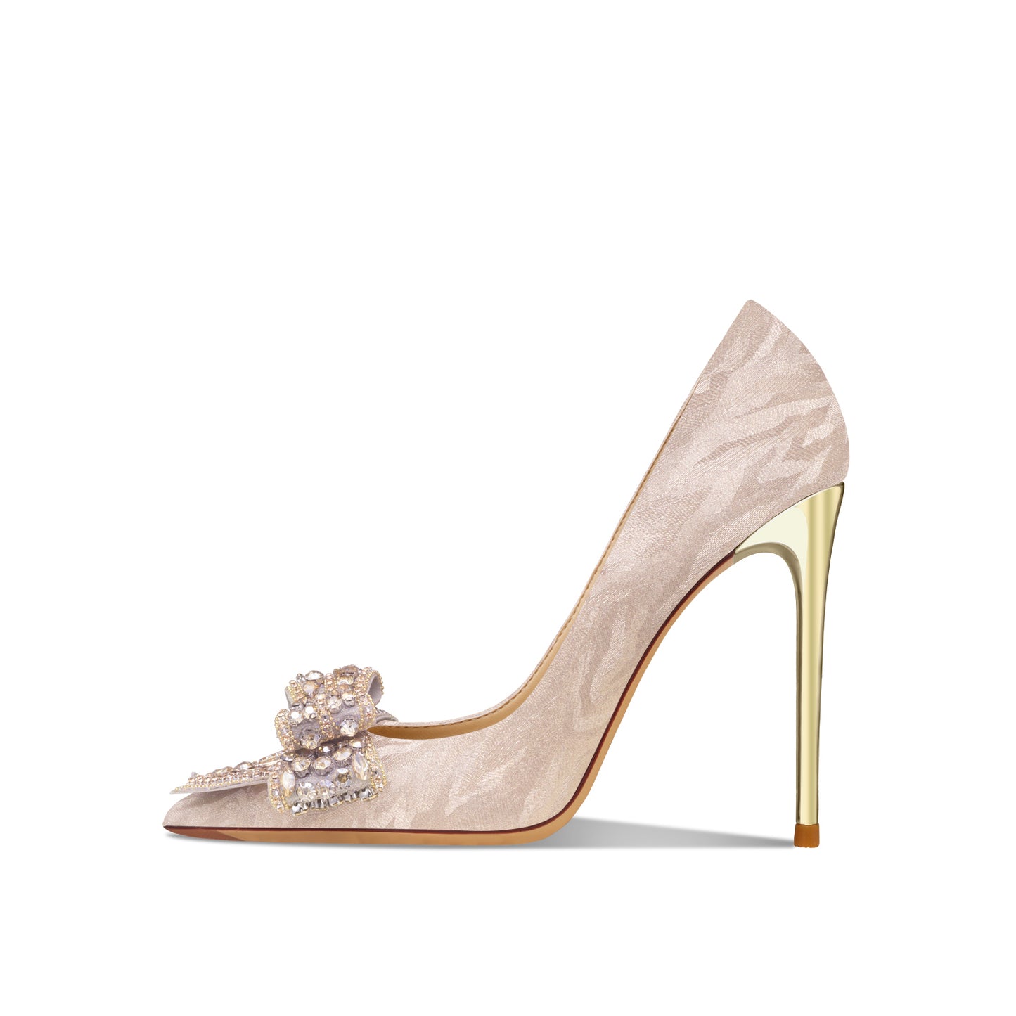 Leather Rhinestone Golden Bowknot High Heels