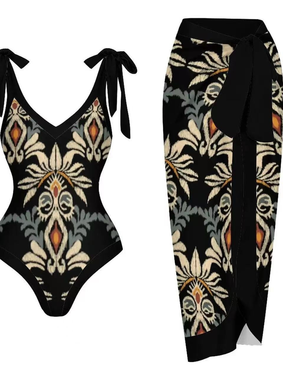 Shoulder Tie One-Piece Gauze Swimsuit Set