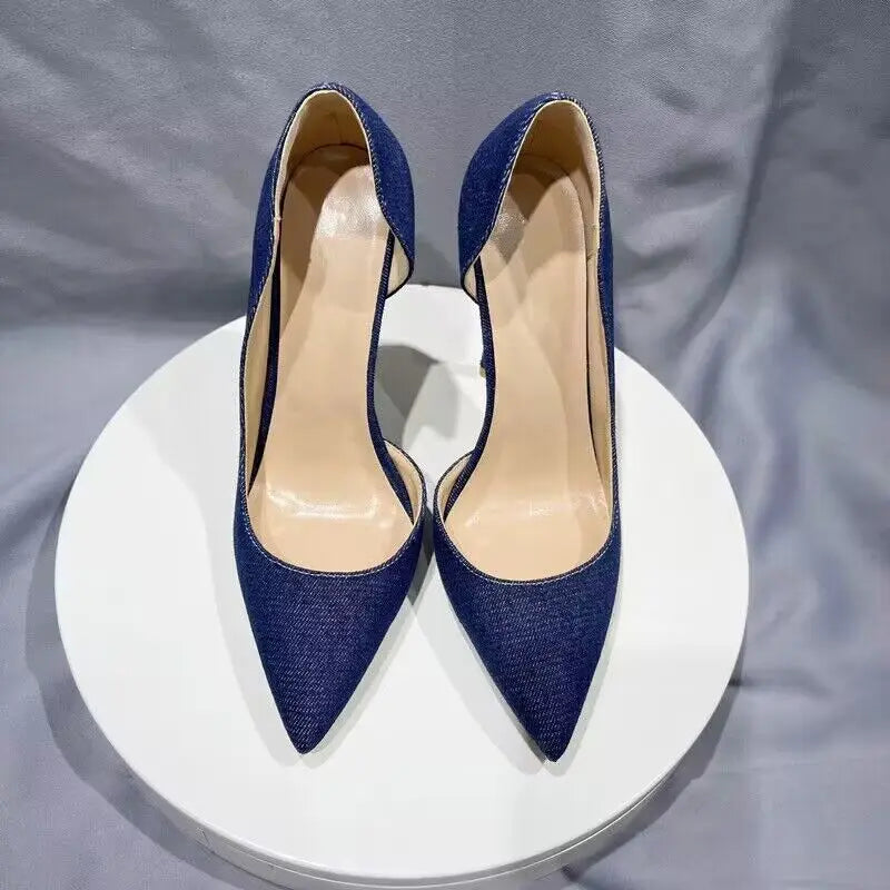 Navy Blue Denim High Heels