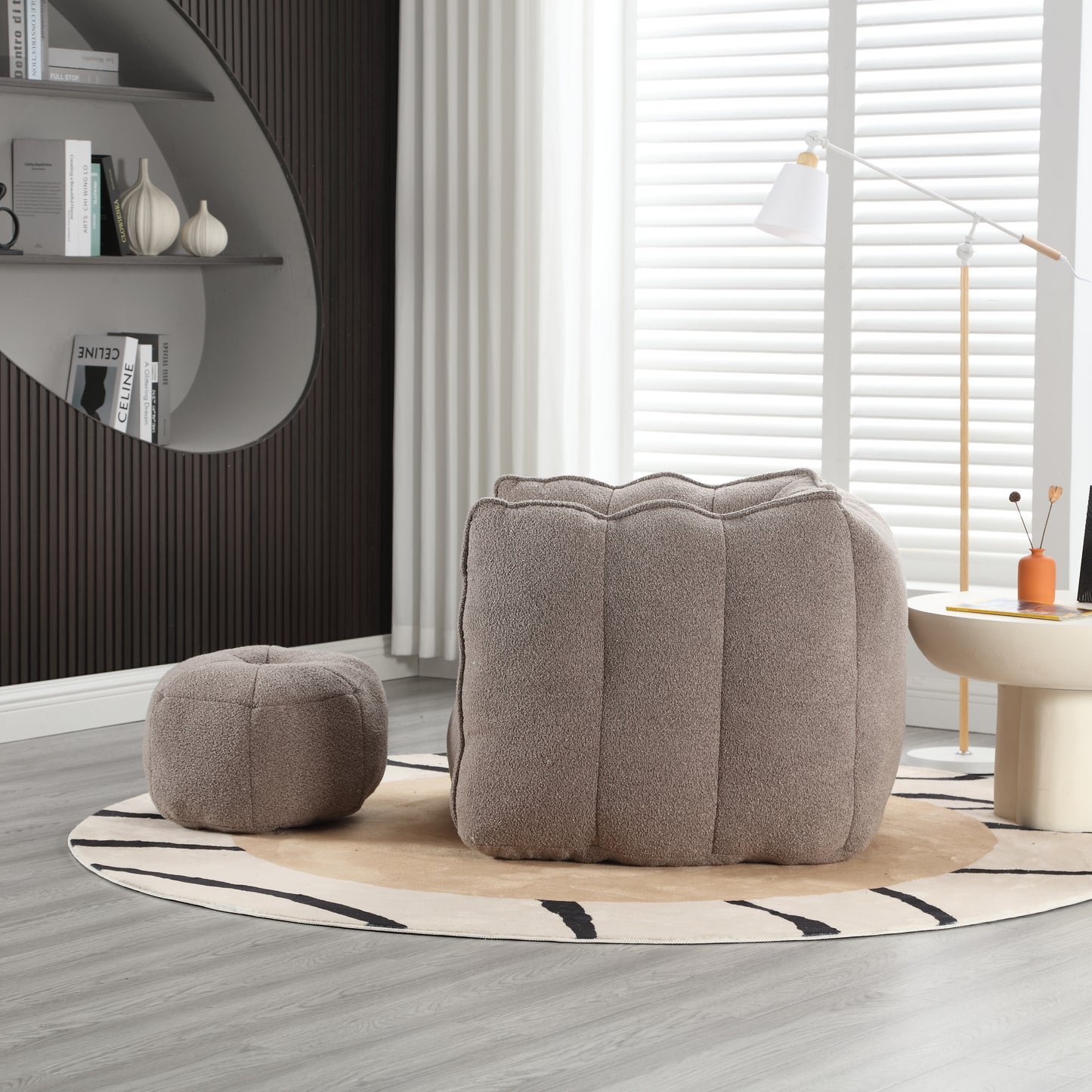 Soft Bean Bag Chair with Footstool - Coffee