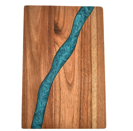 Heavy Duty Serving Tray Chopping Board With Ocean Wave  Epoxy Resin Wood Cutting Board