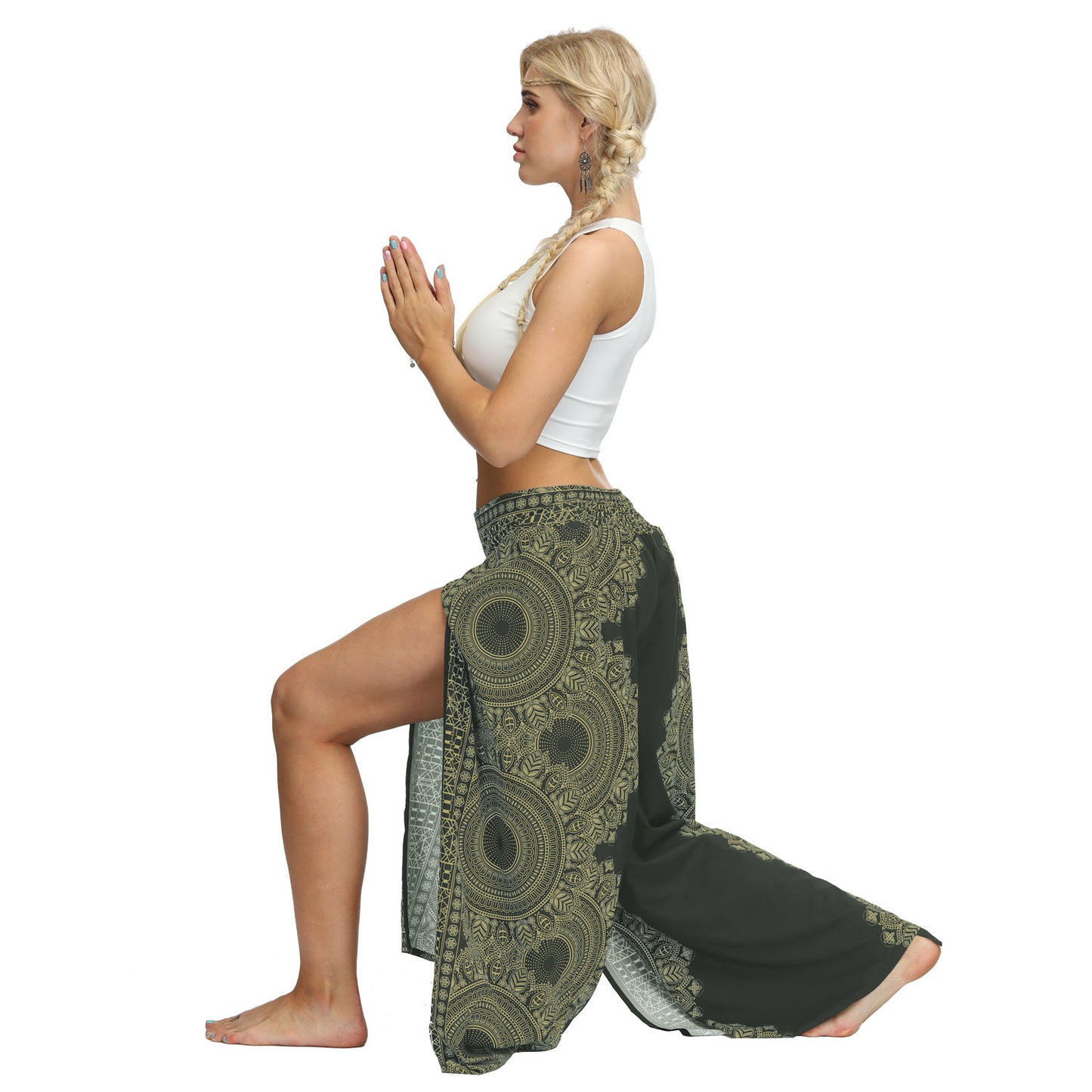 Breathable Print Loose Slit Wide Leg Pants