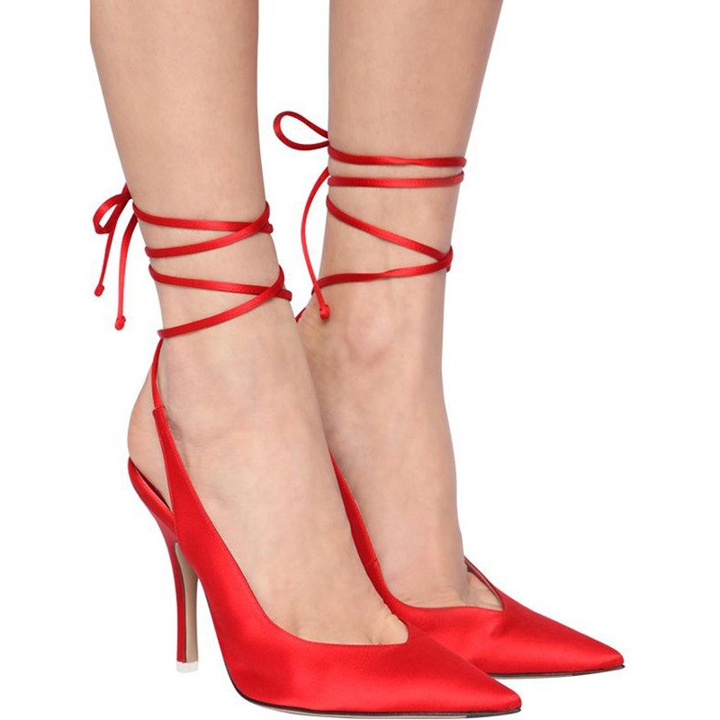 Lace-Up Rome Silk Pointed Toe High Heels