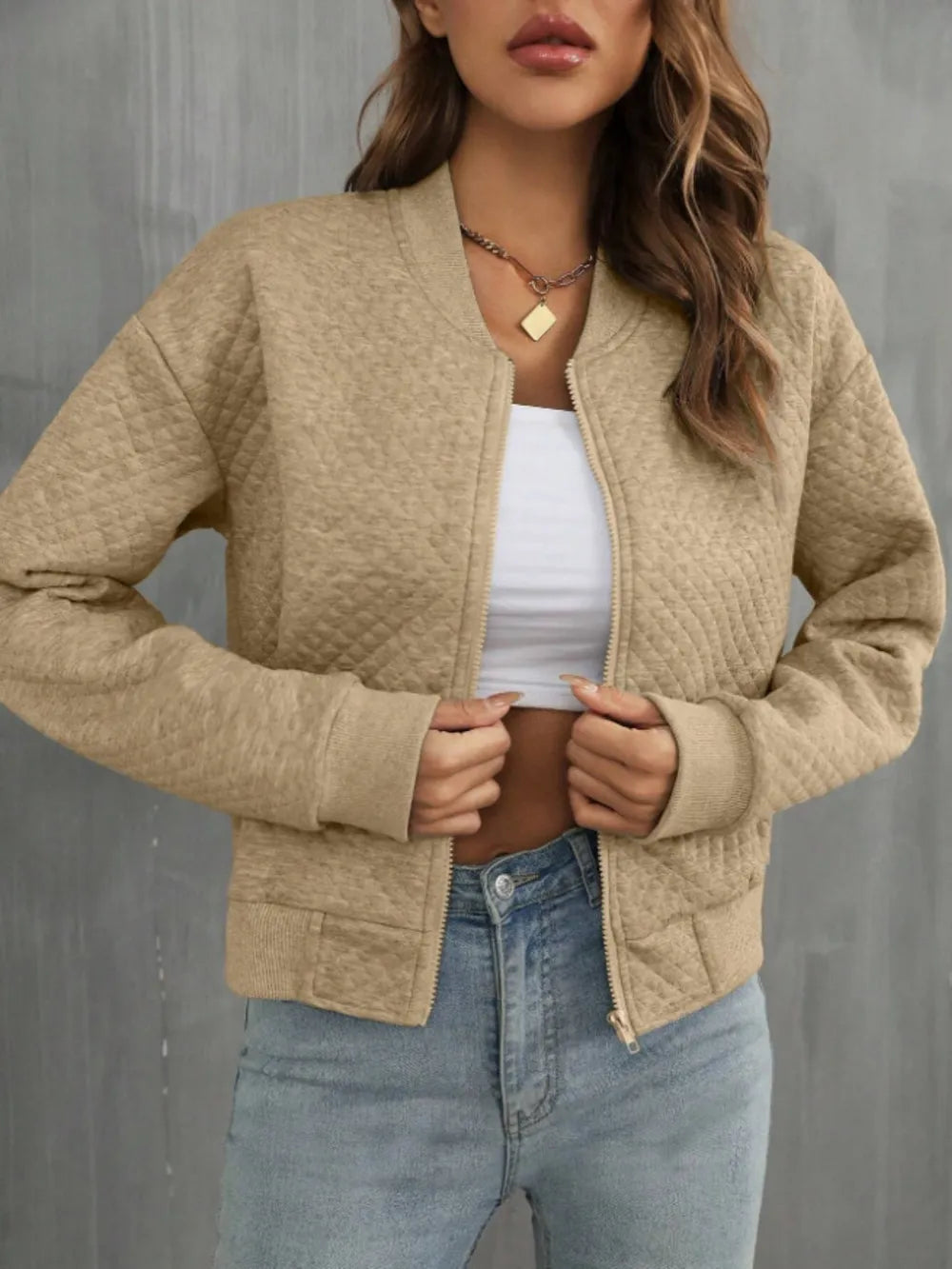 Zip Up Long Sleeve Bomber Jacket