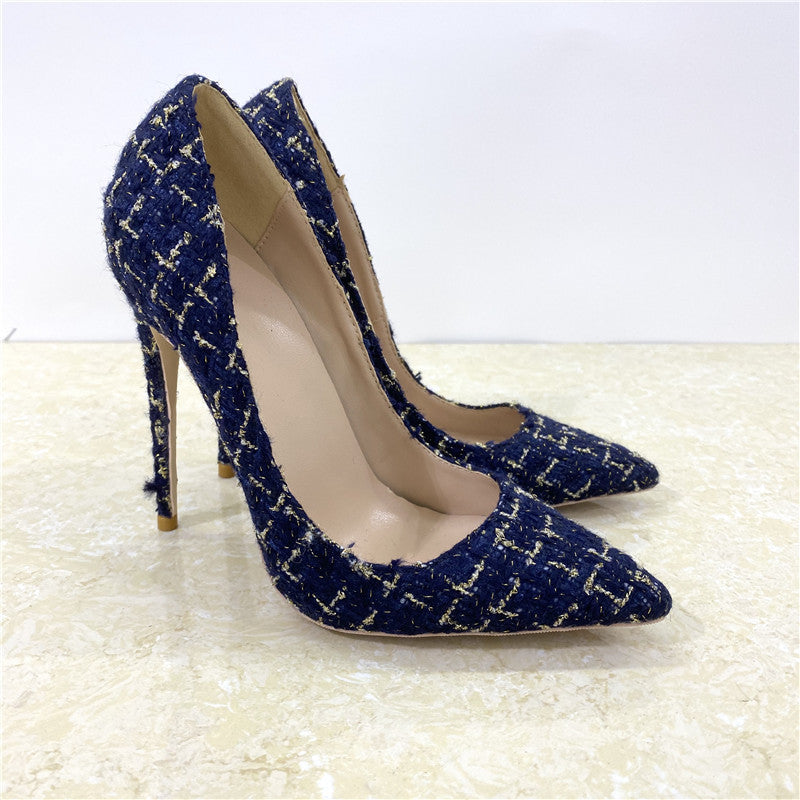 Woven Pointed Toe Stiletto High Heels