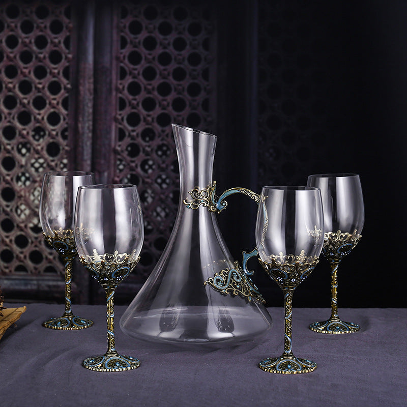 Red Wine Crystal Glass High Footed Cup Decanter Set