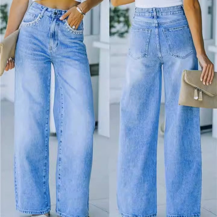 Petal Pocket Loose Washed Jeans