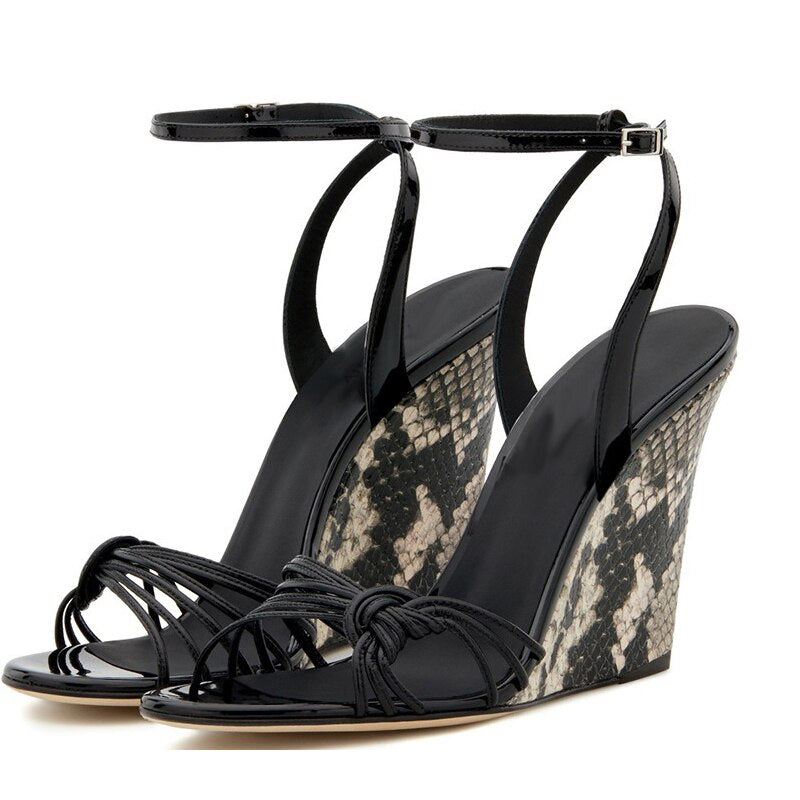 Ankle Strap Snakeskin Wedge Sandals